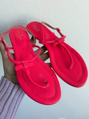 Kate Spade Thong Slingback Sandals 9M Neon Pink Bow Flat Summer Minimalist